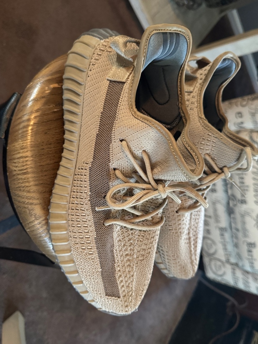 Yeezy Knit Low-Top Sneakers in Tan Brown - Picture 4 of 8